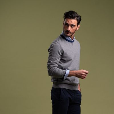 Maglia uomo girocollo in cotone con contrasti di colore